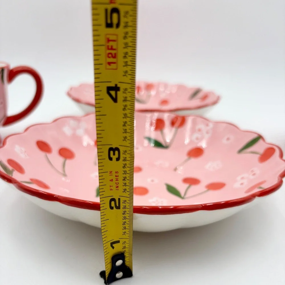 Potters Studio Cherry Blossom Bowl Cup Set Pedestal Mug Plate Pink Cottagecore